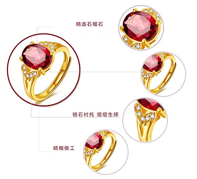 Nhẫn Mạ Vàng Đính Đá Garnet Thời Trang Hàn Quốc Cho Nữ