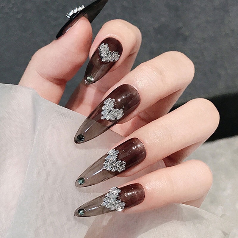 phụ kiện charm đá hình tim cao cấp gắn móng tay nail