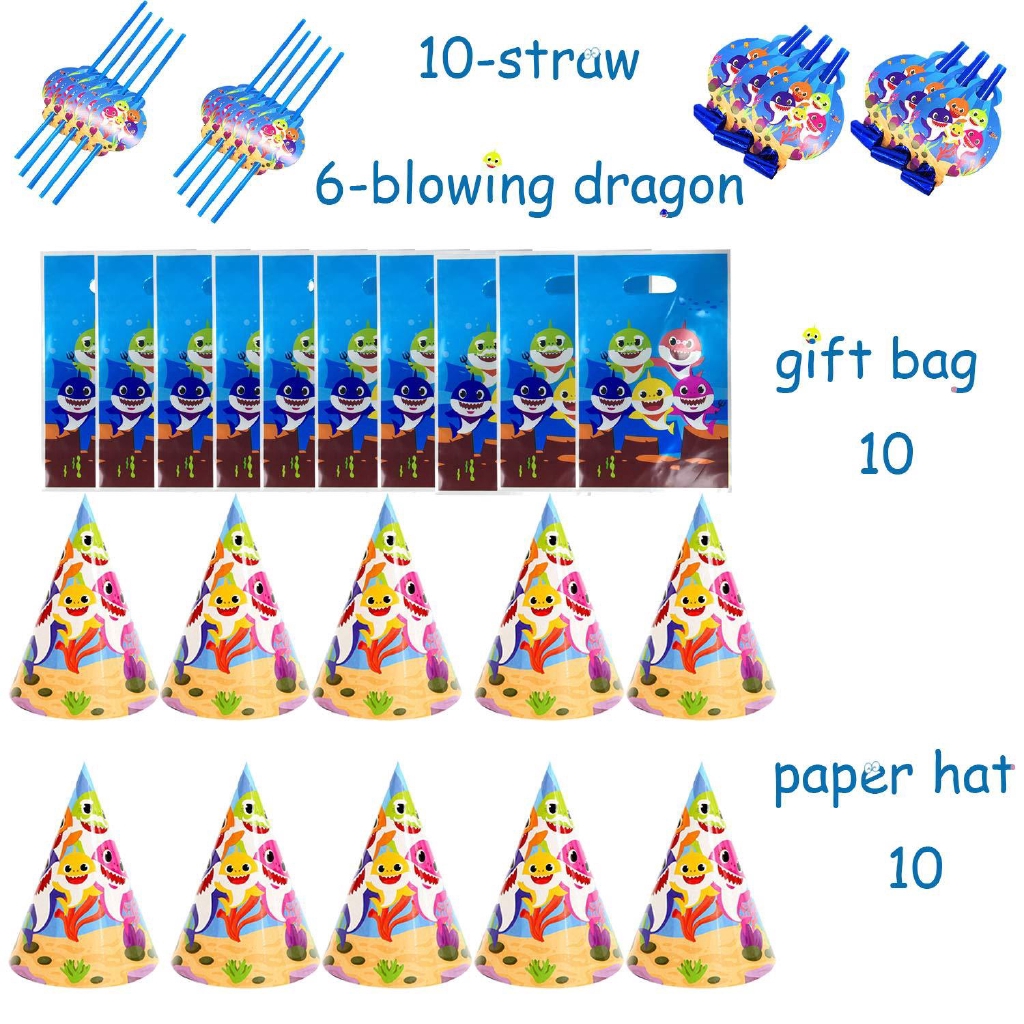 Set dụng cụ bàn ăn trang trí tiệc sinh nhật in hình cá mập