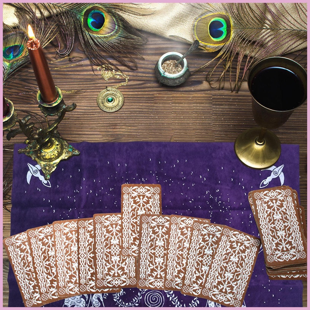 Khăn Trải Bàn Hình Vuông 19.3inch Chất Liệu Vải Nỉ Màu Tím In Hình Bài Tarot