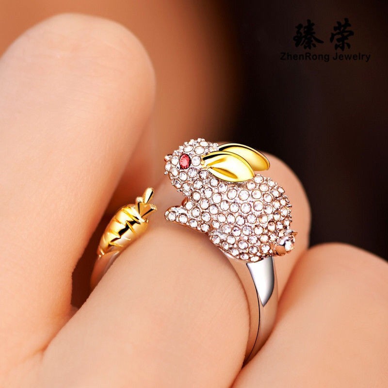 Cung hoàng đạo S925 Nhẫn bạc Sterling cho nữ Ngón tay bạch kim Động vật thỏ Nhật Bản và Hàn Quốc Tính cách nam gi