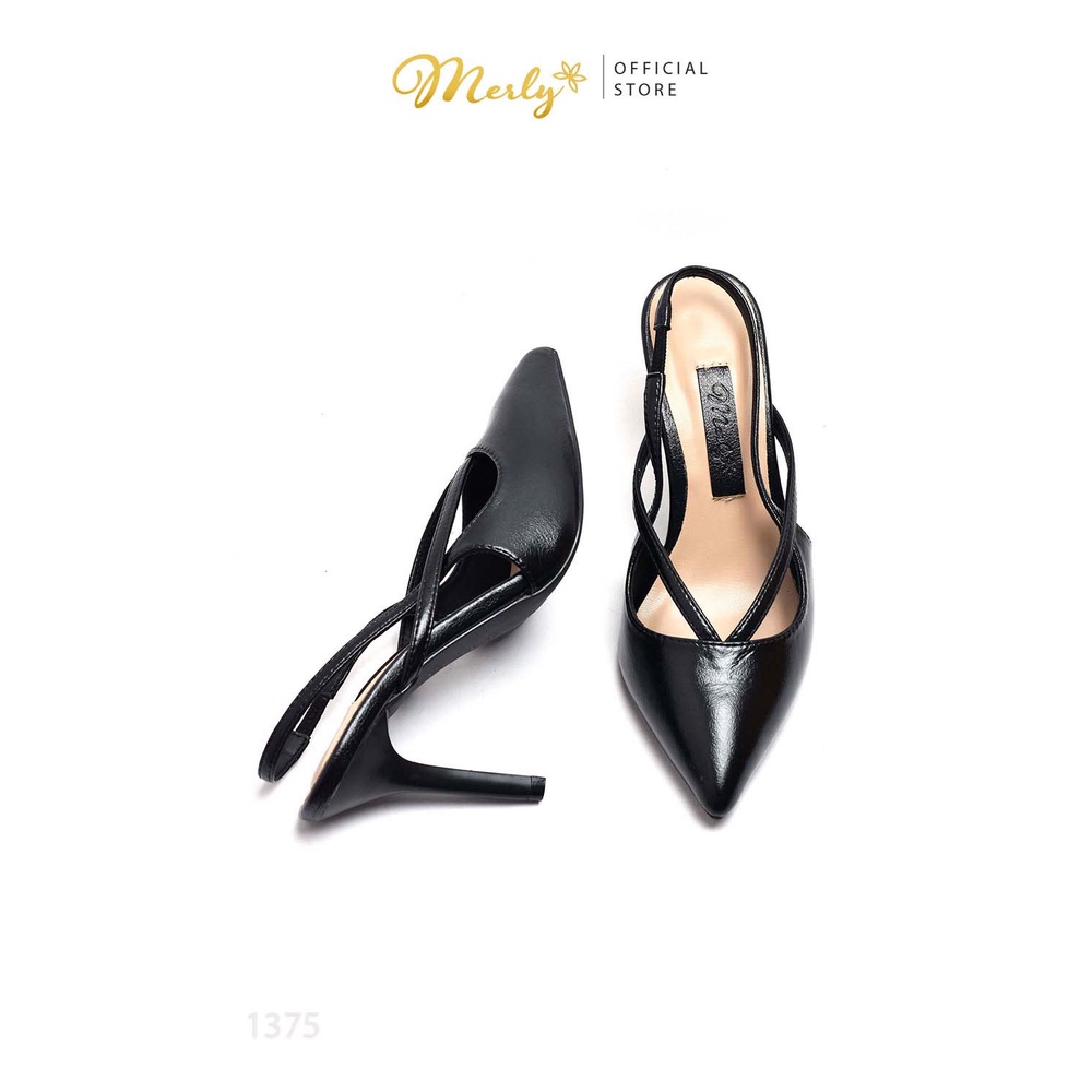 Giày slingback gót nhọn 8cm Merly 1375 Nâu, Giày sandal gót nhọn 8cm, giày nữ big size