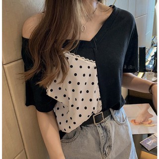 áo thun cổ tim big size phối chấm bi dây size lớn 60-90kg