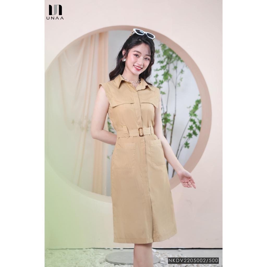 Đầm Nữ Dáng Suông NK Fashion Cổ Sơ Mi Kèm Đai Rời Túi Vuông, Chất Thô Nhập Hàn Cao Cấp Dày Dặn NKDV2205002