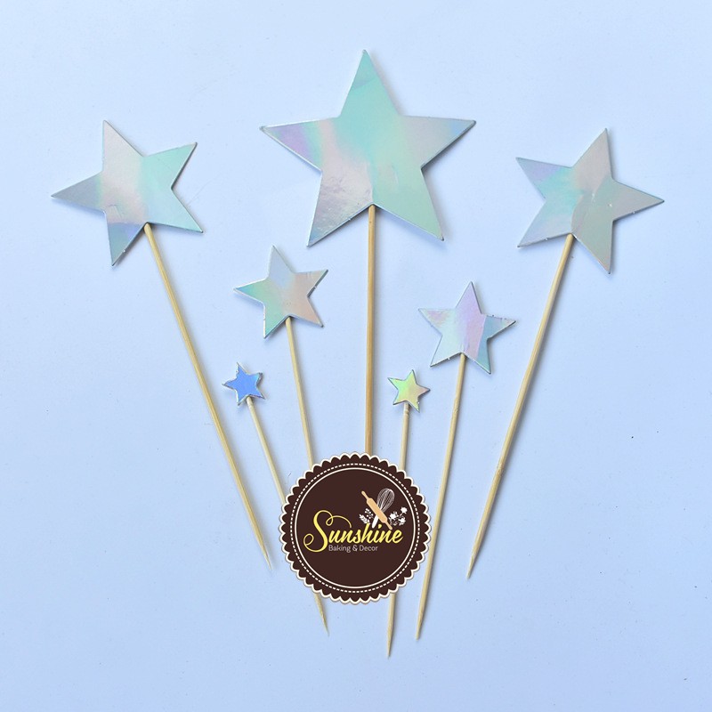 7 Que Cắm Giấy Tim Sao Nhũ Trang Trí Bánh Sinh Nhật Nhiều Mẫu 21 cm