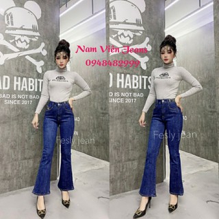 Quần Jeans Nữ Ống Loe Thêu Cạp Lưng Cao ( Ảnh Thật )