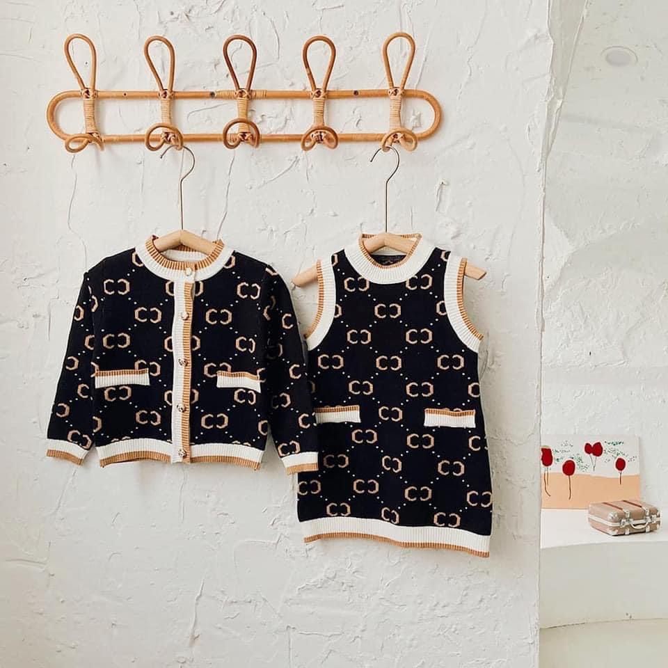 Sét váy len bé gái, váy mùa đông cho bé gái, set 2ct: váy và áo khoác  cao cấp cho bé