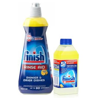Combo Nước làm bóng Finish 400ml + Chai vệ sinh toàn bộ máy rửa bát Finish Maschinen 250ml