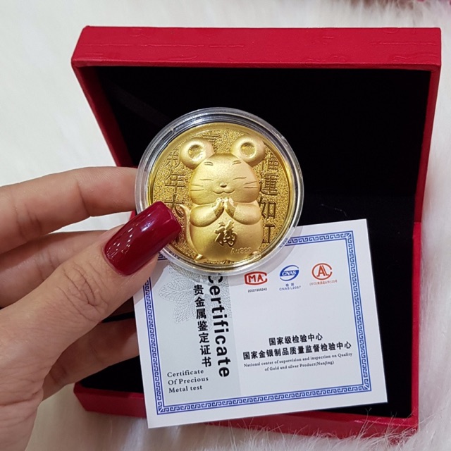 💰🐱Đồng tiền Mạ vàng may mắn năm Tý AU999