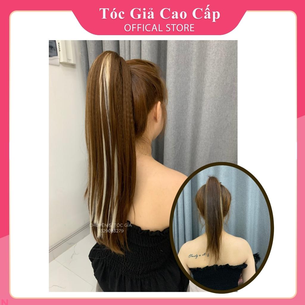 Tóc giả ngoặm thẳng dài phối line bạch kim , bấm phồng chân tóc