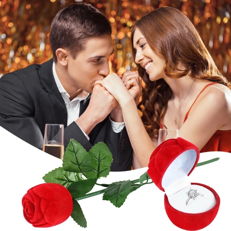 1 Hộp Đựng Trang Sức Hình Hoa Hồng Đỏ Lãng Mạn Có Hộp Đựng Nhẫn Cưới Ốp