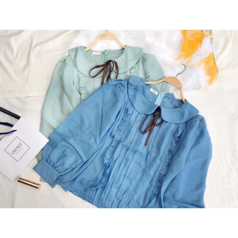 Set áo tơ cổ sen thắt nơ có áo lót trong