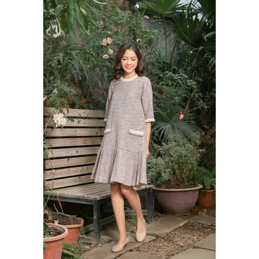 Sale Sốc Váy bầu thu đông thiết kế dạ tweed cổ viền trai /Váy bầu dáng xuông ấm áp mùa đông Bella mama