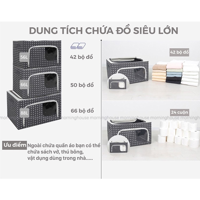 BIG SIZE -Túi Đựng Quần Áo Khung Thép 88L: 60x40x35 (cm) Morning House- Gấp gọn tiện lợi, bảo quản quần áo bền đẹp