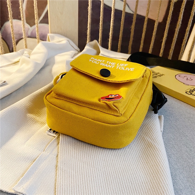 Túi đeo chéo vải canvas dáng vuông nhỏ in hình Sesame Street thời trang Hàn quốc 2021 cá tính cho nữ