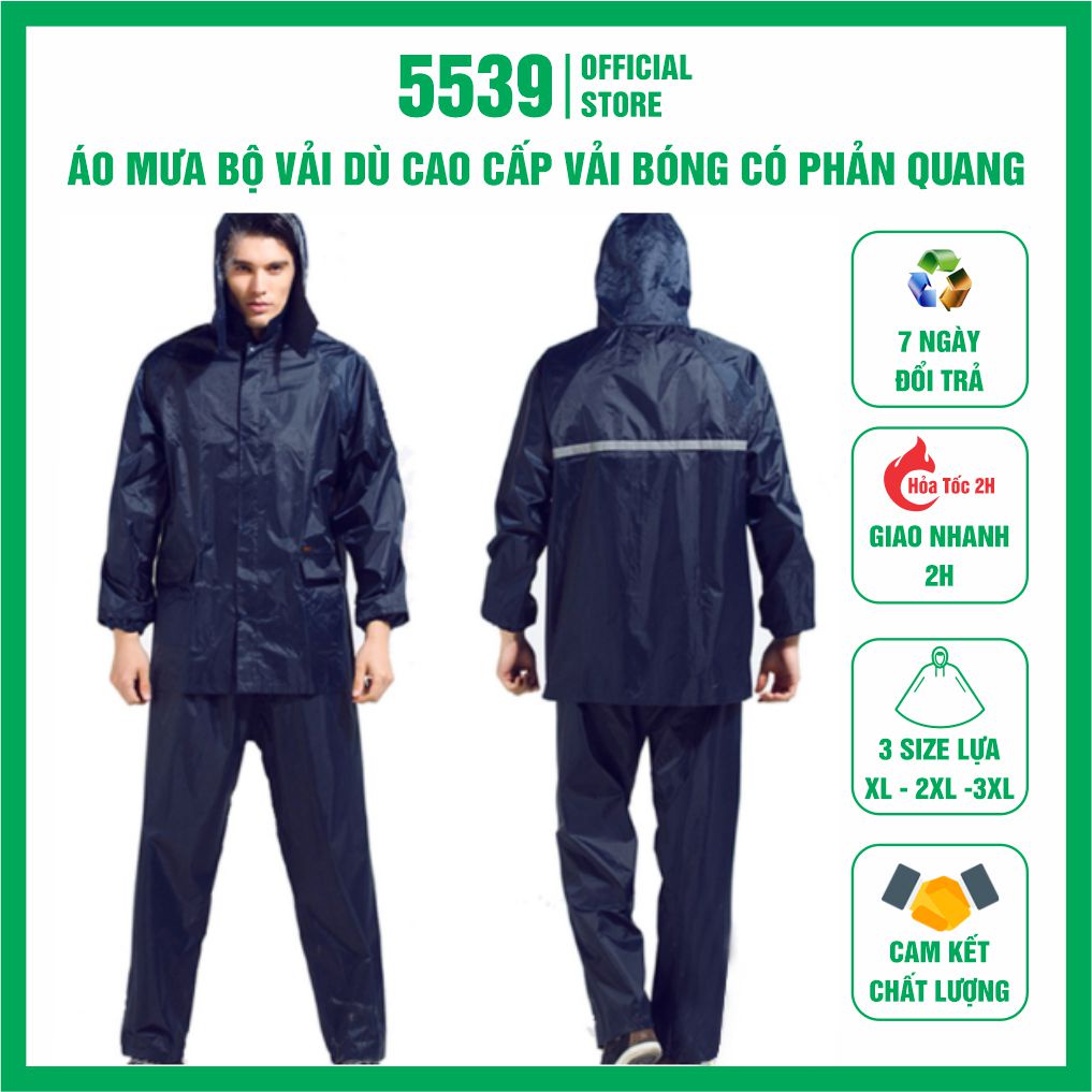 Áo mưa bộ người lớn cao cấp chất liệu nylon PVC có phản quang chống thấm nước tốt thích hợp mọi lứa tuổi - Shop 5539