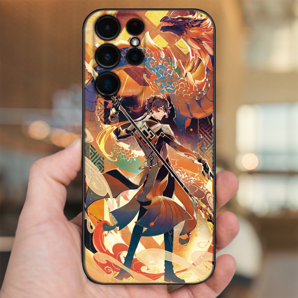 Ốp lưng Samsung S21 Ultra, S22 Ultra viền đen in hình Zhongli Genshin Impact