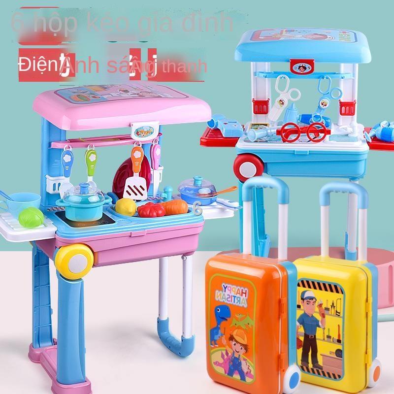 RXe đẩy trẻ em chơi nhà cô gái trang điểm bàn đồ ống nghe bác sĩ hành lý bếp