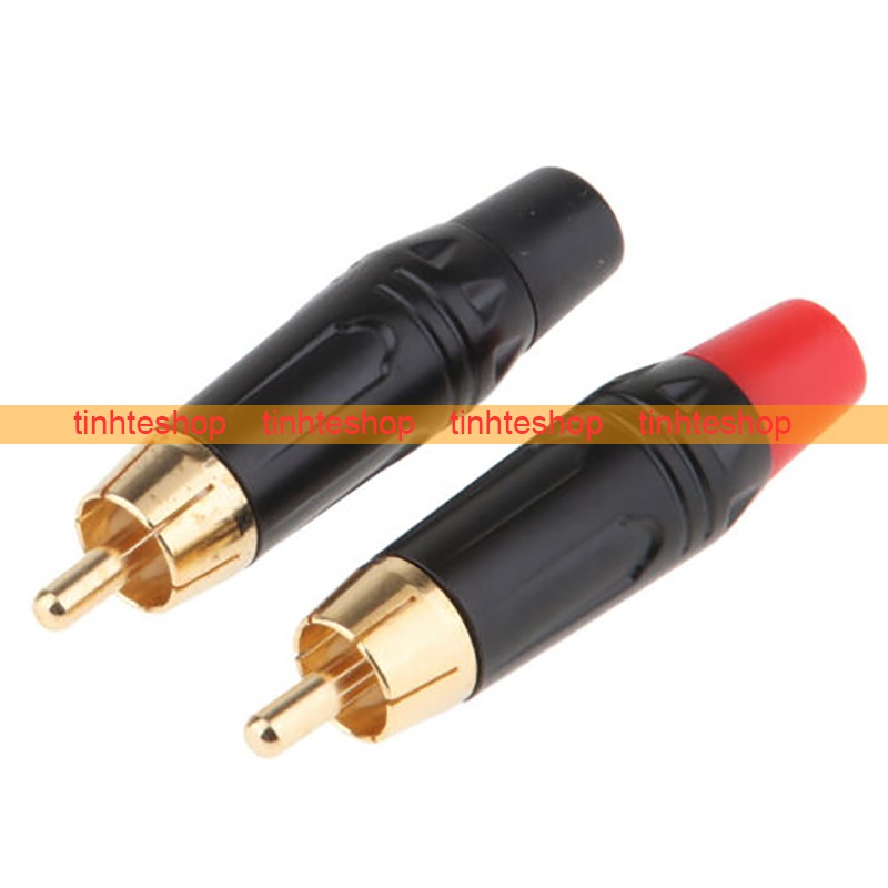 DIY Đầu hàn jack cắm hoa sen AV RCA Audio Video Coaxial/SPDIF chuôi cao su đen OD-6mm gold 24K (1 chiếc)