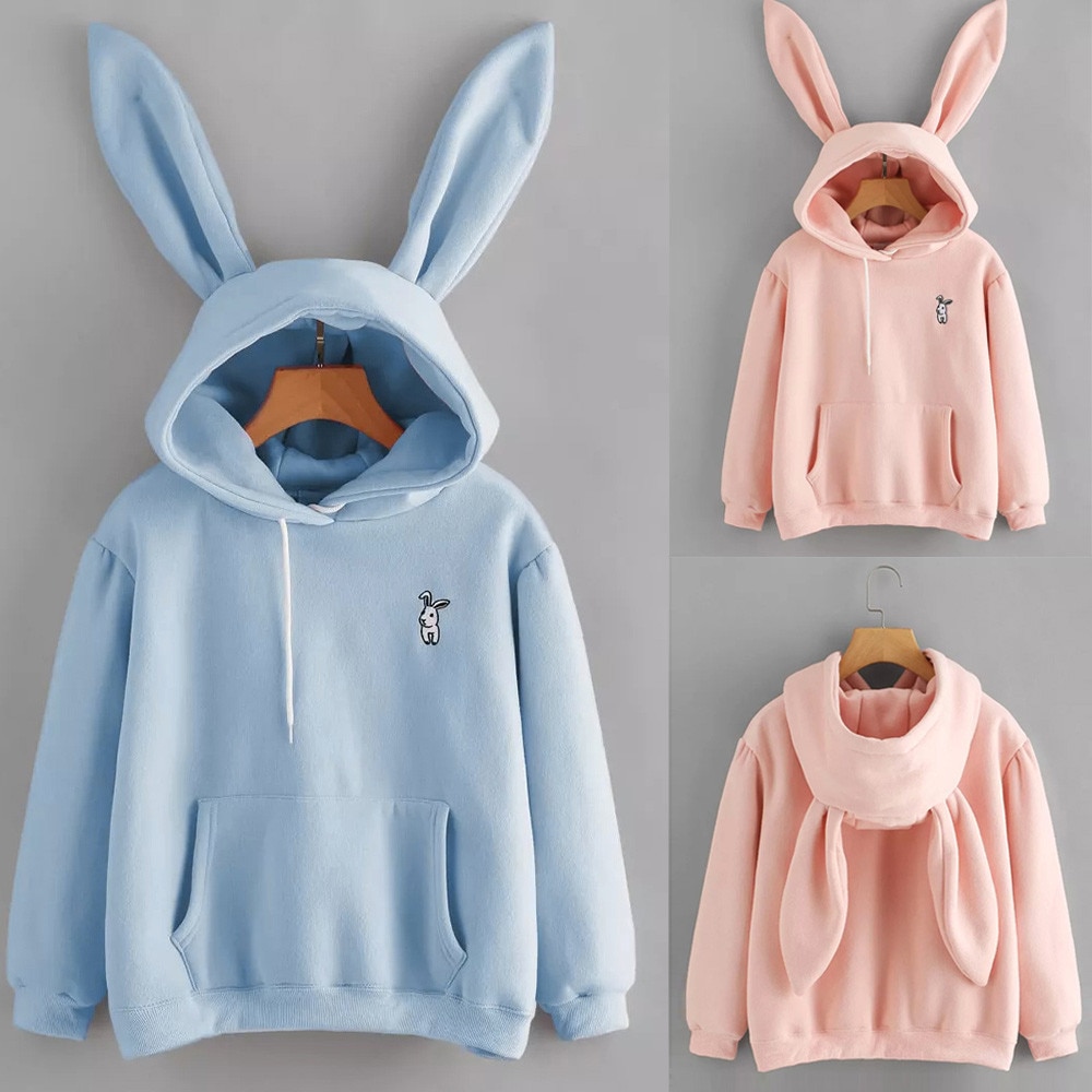 35# Áo Hoodie Ngoại Cỡ Tay Dài Hình Thỏ Dễ Thương Cho Nữ