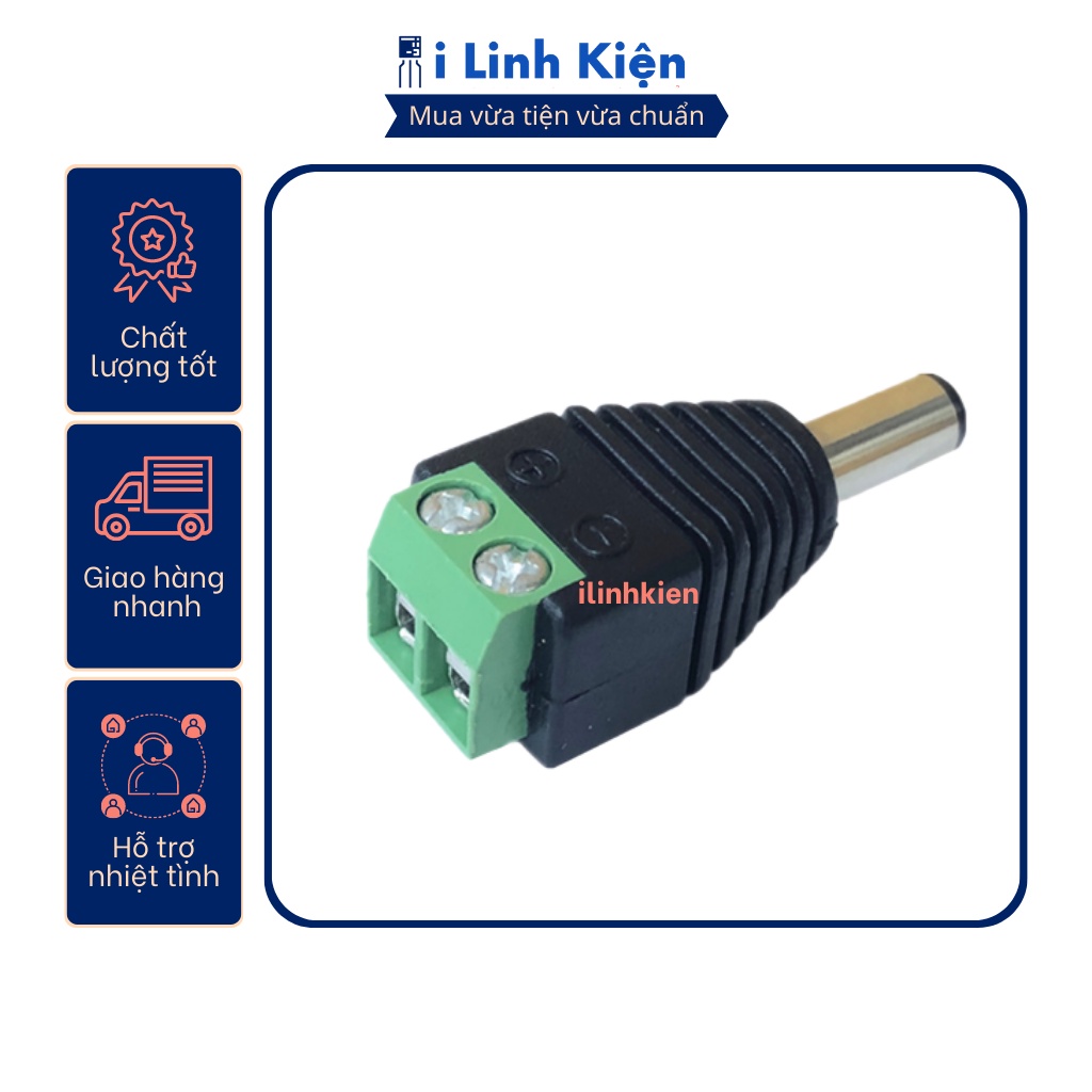 Jack nguồn DC đực 5.5x2.1mm đấu dây dùng vít
