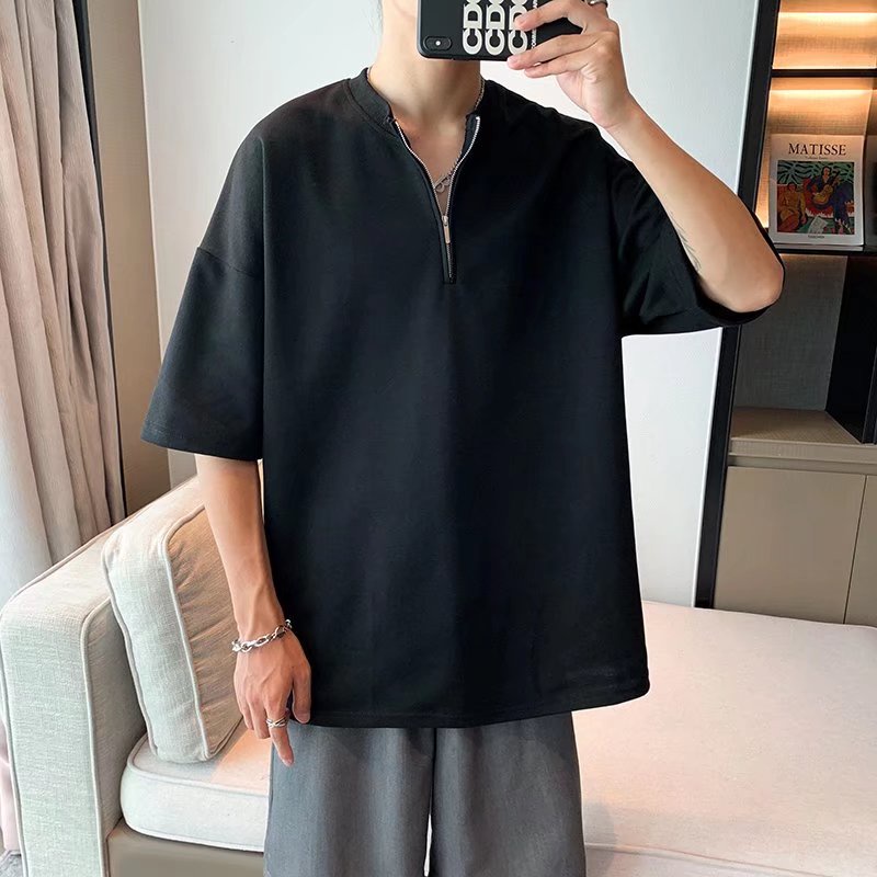 Áo Thun Polo Cổ Đứng Tay Ngắn Dáng Rộng Màu Trơn Thời Trang Mùa Hè Cho Nam Size M-2XL