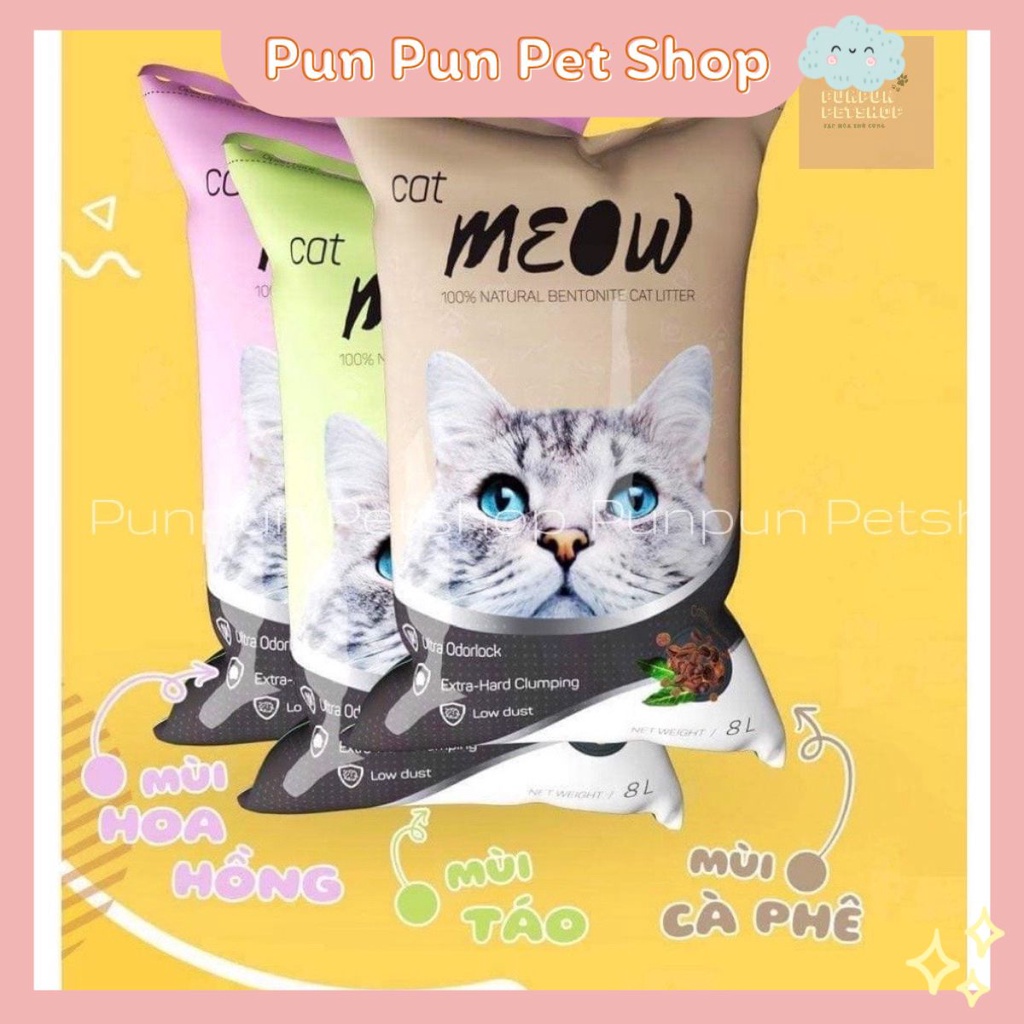 Cát vệ sinh cho mèo khử mùi , vón cục tốt , Cát vệ sinh cho mèo Meow Cat túi 8L nặng 3.7kg- PunPunPet Shop
