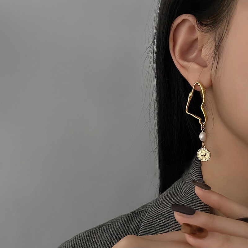 Bông Tai Mạ Bạc 925 Hình Chân Dung Tròn Đính Ngọc Trai Phong Cách Hàn Quốc Thời Trang