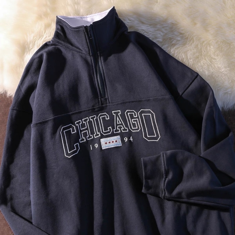ÁO SWEATER POLO CÓ KHOÁ ZIP NGẮN UNISEX
