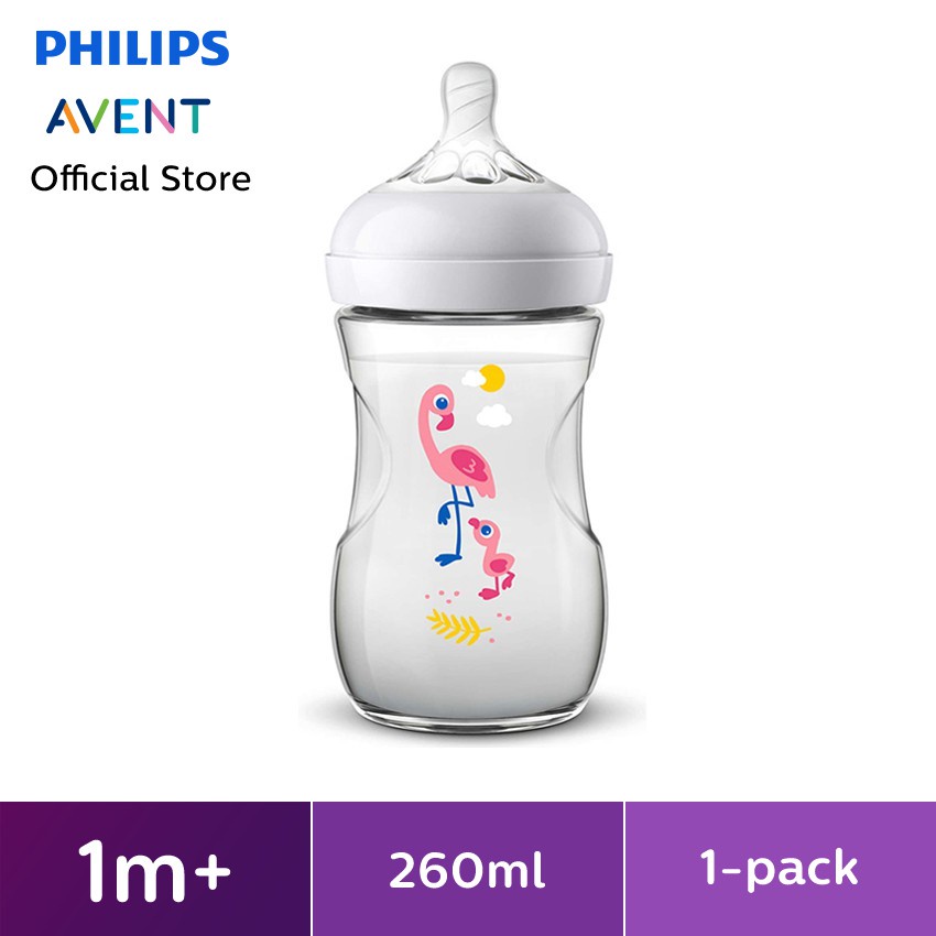 Bình sữa Philips Avent Natural 260ml hoạ tiết chim hạc và hà mã