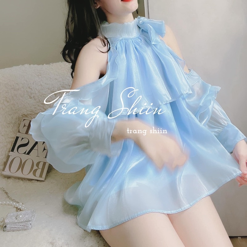 Set siêu phẩm voan xanh + Quần tafta