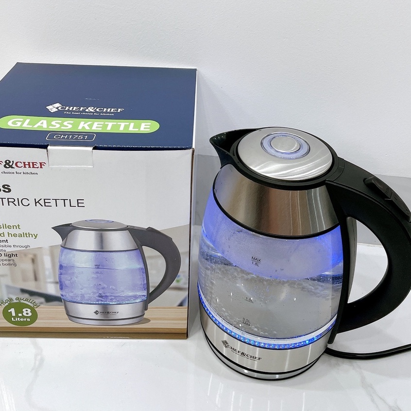 ẤM SIÊU TỐC THỦY TINH CHEF&amp;CHEF CH-1751 BÌNH CHỨA 1.8L KÈM LÕI LỌC TIỆN LỢI