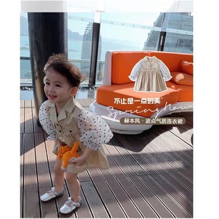 ĐẦM KAKI PHỐI TAY CHẤM BI CHO BÉ GÁI
