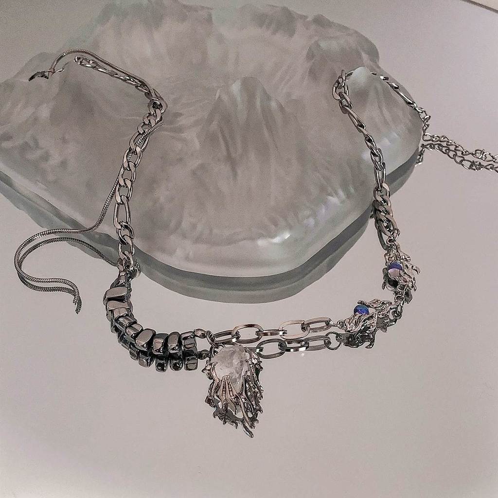 Dây chuyền 19904 đá mặt trăng có khung thời trang sang trọng cá tính dễ phối đồ cho nam nữ