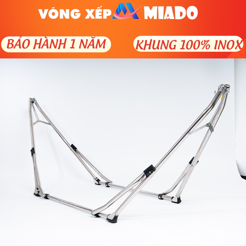 võng xếp inox khung 304 chịu tải 250kg kèm lưới 2 lớp cỡ lớn bảo hành 1 năm