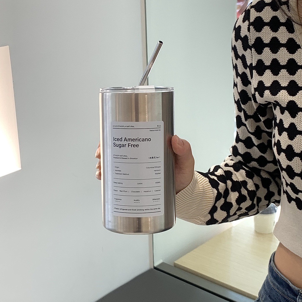 Cốc Uống Nước Giữ Nhiệt 600ML- Ly Giữ Nhiệt Inox 304 Có Ống Hút Tiện Lợi