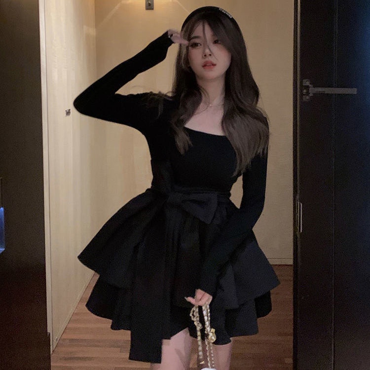Váy babydoll Đầm Tay Dài Phồng Thắt Nơ Thời Trang Mùa Xuân Mới 2022 Dành Cho Bạn Nữ váy xinh váy tiểu thư