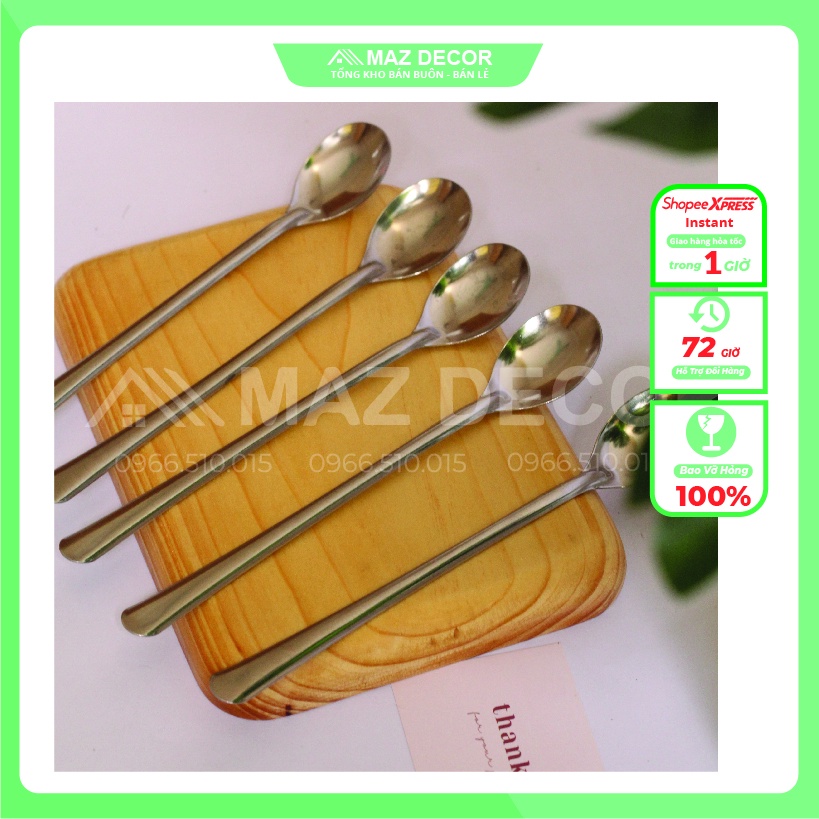 [Sỉ] Bộ 10 thìa muỗng khuấy uống sinh tố inox Sài Gòn cán Ngọc Thành dài  thìa chanh inox