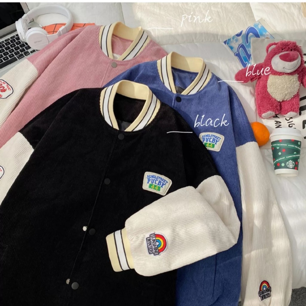 Áo Bomber Nhung Tăm Chữ Thêu PUCBY ❤ Áo Khoác Bóng Chày Dáng Rộng Nam Nữ DH23