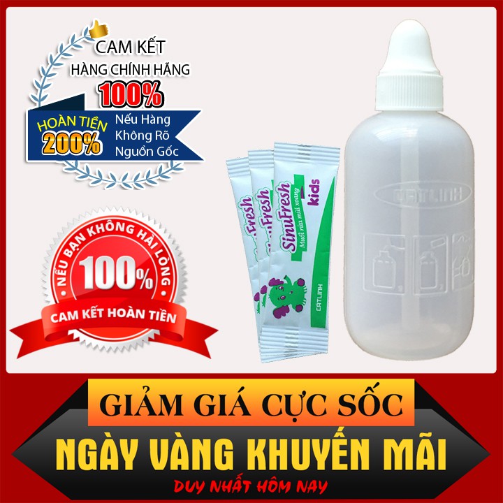 [FREE SHIP COMBO] Muối Rửa Mũi Xoang Cát Linh Mới SinuFresh Kids (Muối Rửa Mũi Xoang Trẻ Em) Hộp 15 Gói + 1 Chai 180 mL