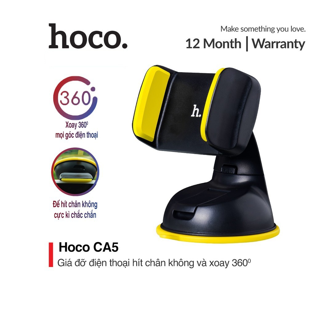 Gía đỡ điện thoại trên xe hơi Hoco CA5 xoay 360 độ hít chân không mạnh mẽ và ổn định