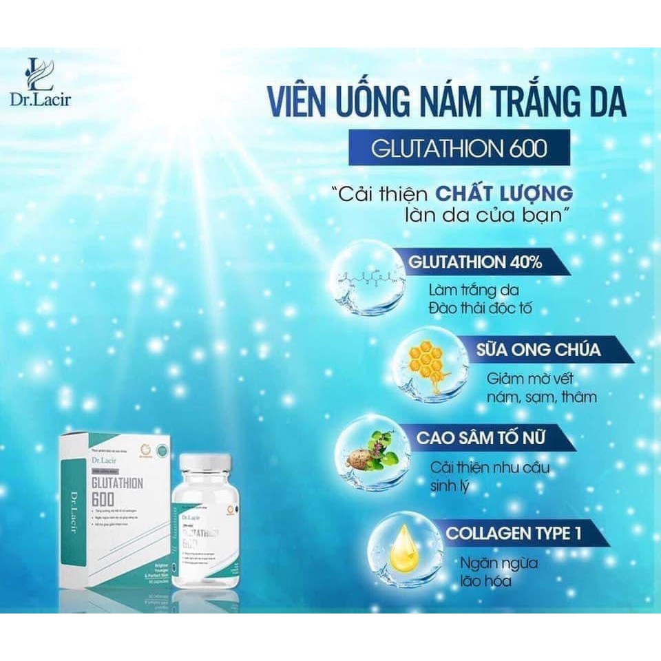 Viên uống trắng da 💚FREESHIP💚 Viên uống nám trắng da GLUTATHIONE 600