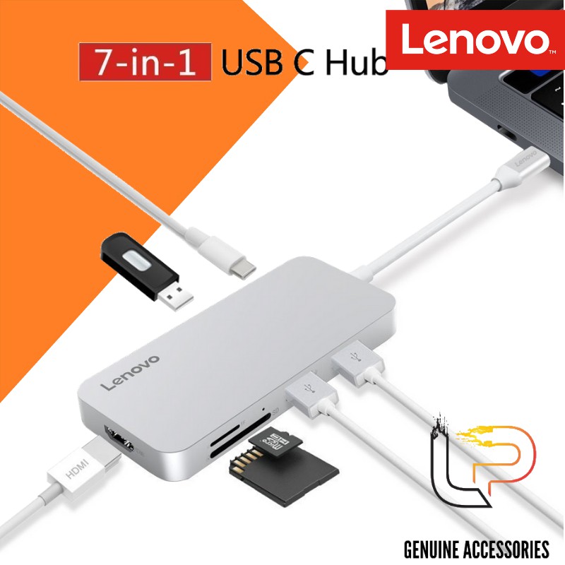 BỘ CHUYỂN TYPE-C RA 2 USB 3.0 + USB 2.0 + HDMI + TF + SD LENOVO C107SL - C107GY