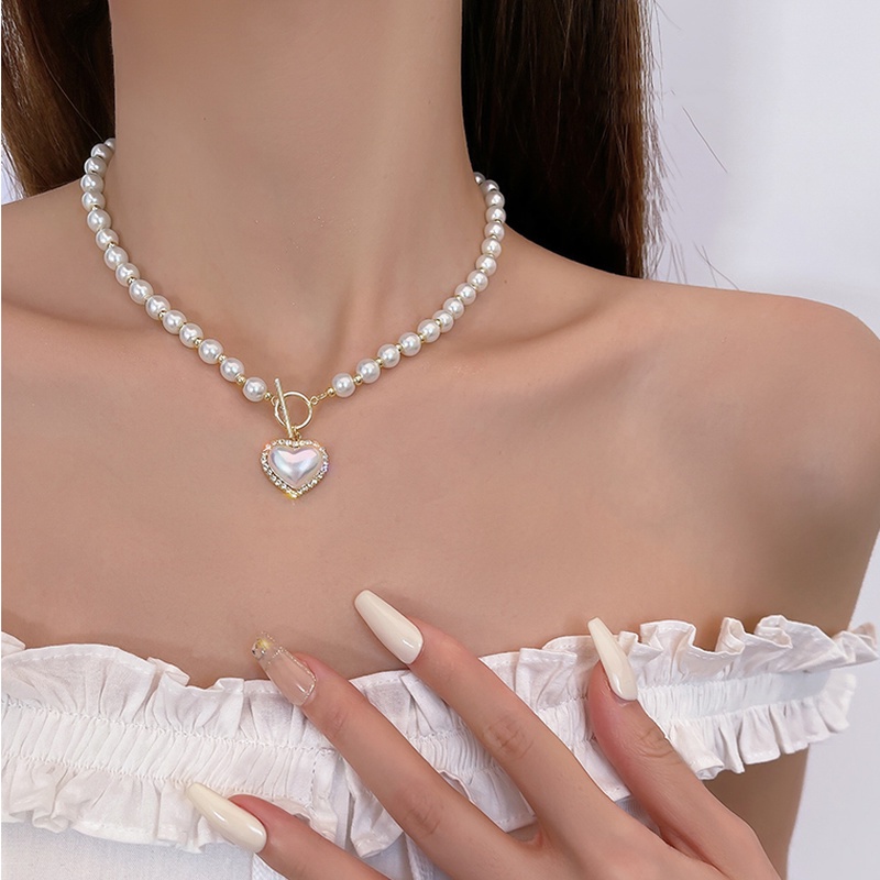 Vòng Cổ/Vòng Cổ Mặt Vỏ Sò/Trái Tim Đính Ngọc Trai Tinh Tế Thanh Lịch Cho Nữ