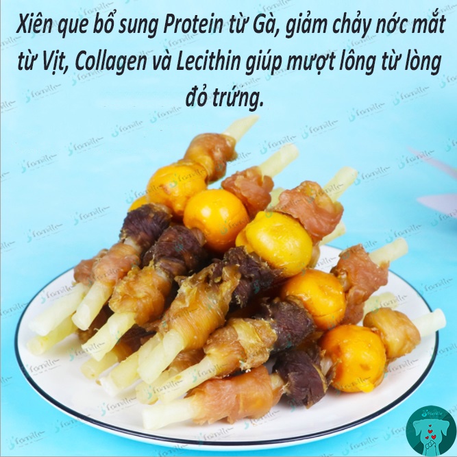 [100GR- SIÊU HOT]Đồ Ăn Vặt Chó Mèo JFamille, Xiên Que Nướng Hun Khói, Snack Bò Gà Vịt Lòng Đỏ Trứng, Bổ Sung Đạm. JF136