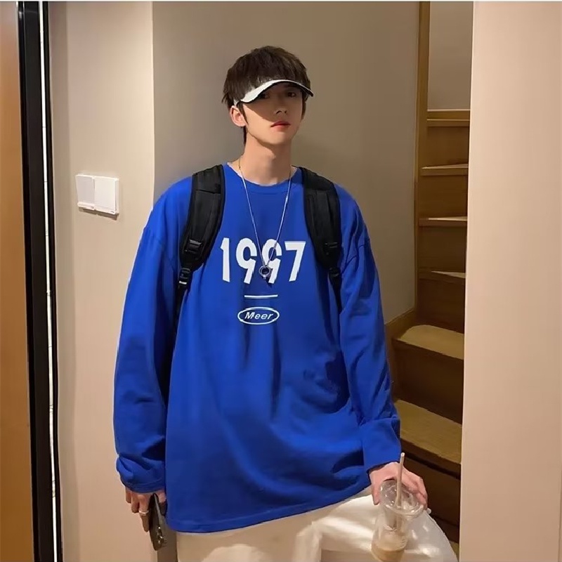 Áo Thun Tay Dài Dáng Rộng In Chữ Phong Cách Nhật Bản Thời Trang Cho Nam Và Nữ size M-5XL