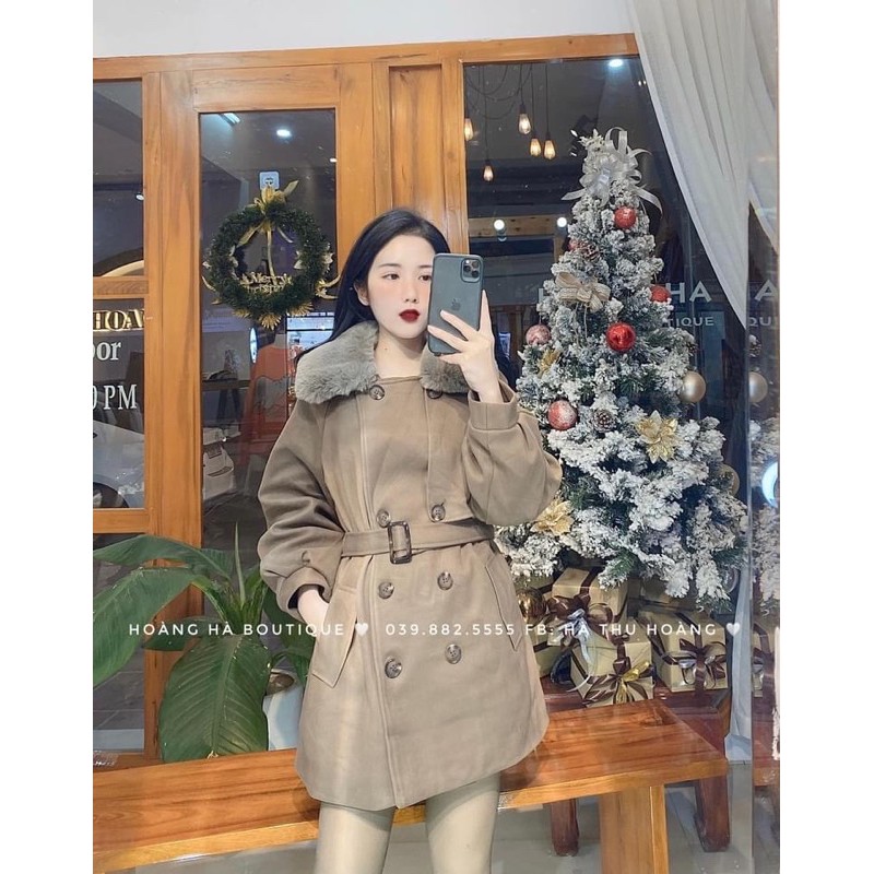 [ MÃ 1802 ] ÁO KHOÁC DẠ CỔ LÔNG KÈM ĐAI TAY | BigBuy360 - bigbuy360.vn