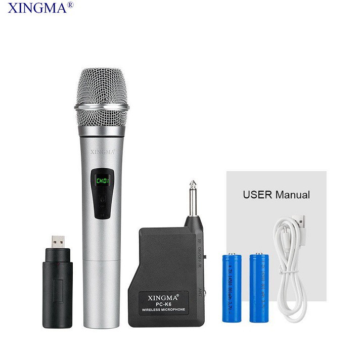 Micro Xingma PC-K6 karaoke không dây cao cấp lọc âm cực tốt Tặng kèm 1 dây chia loa loại xịn trị giá 69K