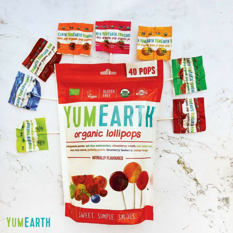 [Yum Earth] Kẹo mút hữu cơ gói 40 que cho bé ăn vặt từ 1 tuổi