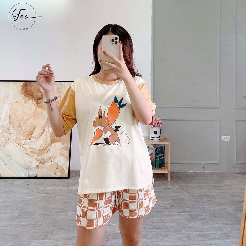 Bộ Mặc Nhà Pyjama Chất Cotton Tea Store Họa Tiết Chú Thỏ Dễ Thương
